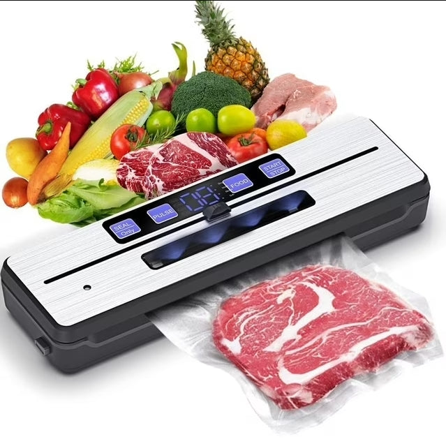 FETERVIC 8 in 1 Food Vacuum Sealer Machine 90KPA 130W with Built-in Cutter, LED Digital display, 6 Food Sealer Modes for Food Storage with 20Pcs Seal Bags Kit