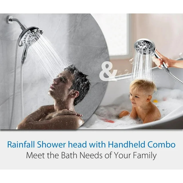 FETERVIC 2-in-1 Shower Head High Pressure with Rainfall Showerhead Handheld Showerheads Detachable Shower Heads with Hose 2.5GPM Double Shower Heads Combo