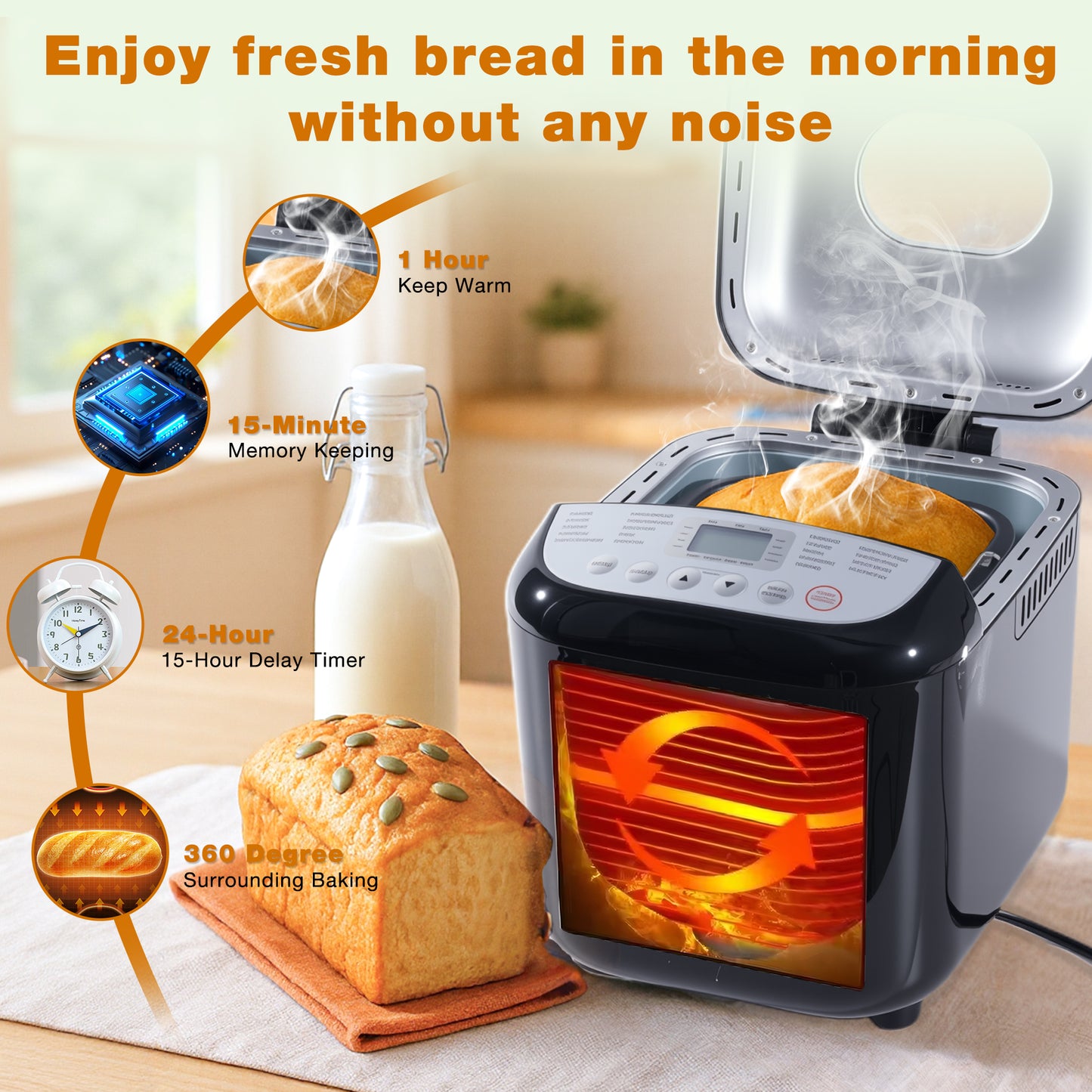 FETERVIC 19-IN-1 Bread Maker, 2LB Bread Machine Nonstick Ceramic Pan Bread Maker Machine for Gluten Free/Dough Maker/Dried Meat Floss/Jam/Yogurt, Breadmaker Recipe,Black