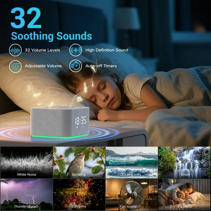FETERVIC White Noise Sound Machine with Nightlight & Alarm Clock, Sound Machine for Sleep with 32 Soothing Sounds, Adjustable Volume Brightness, Timer for Bedrooms - Ideal for Sleep Relaxation