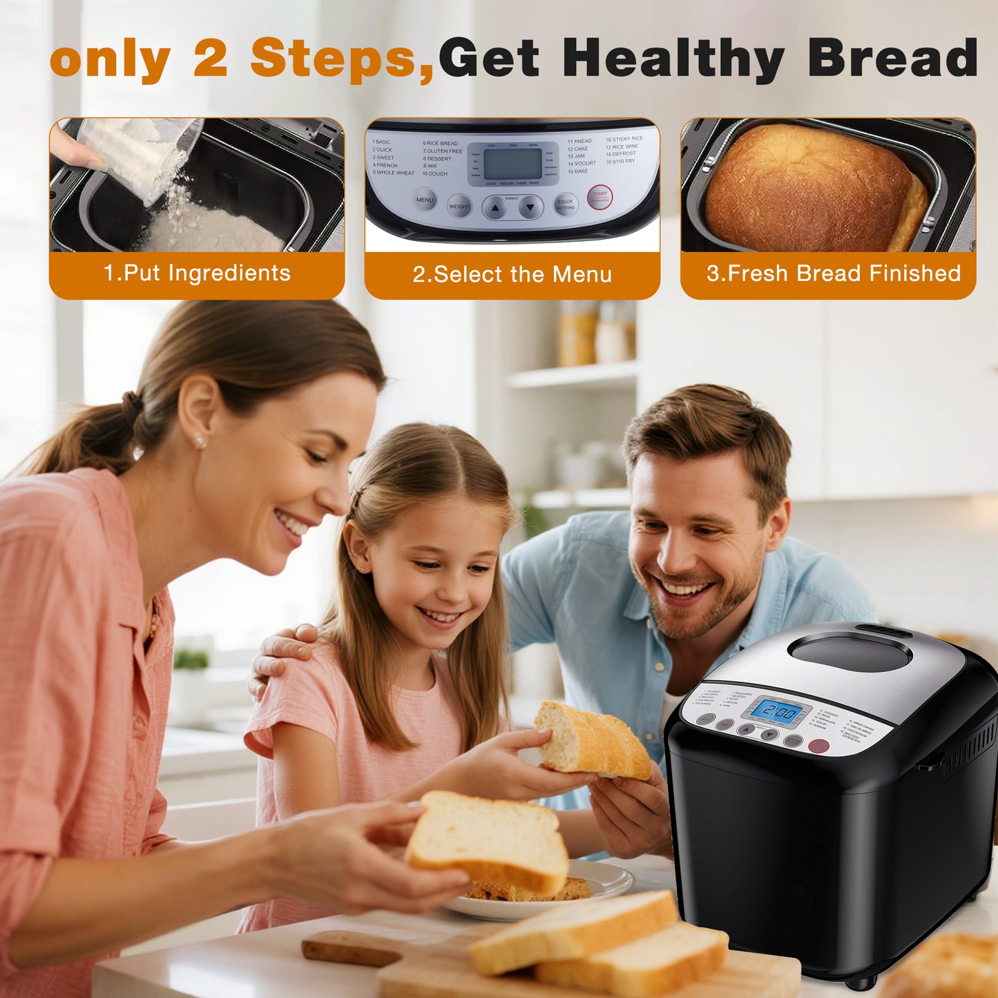 FETERVIC 19-IN-1 Bread Maker, 2LB Bread Machine Nonstick Ceramic Pan Bread Maker Machine for Gluten Free/Dough Maker/Dried Meat Floss/Jam/Yogurt, Breadmaker Recipe,Black