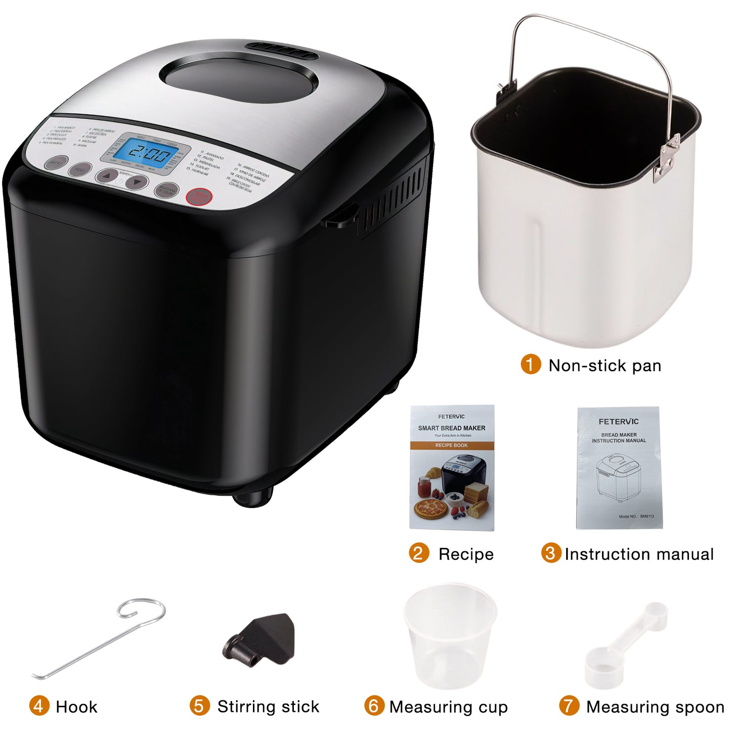 FETERVIC 19-IN-1 Bread Maker, 2LB Bread Machine Nonstick Ceramic Pan Bread Maker Machine for Gluten Free/Dough Maker/Dried Meat Floss/Jam/Yogurt, Breadmaker Recipe,Black