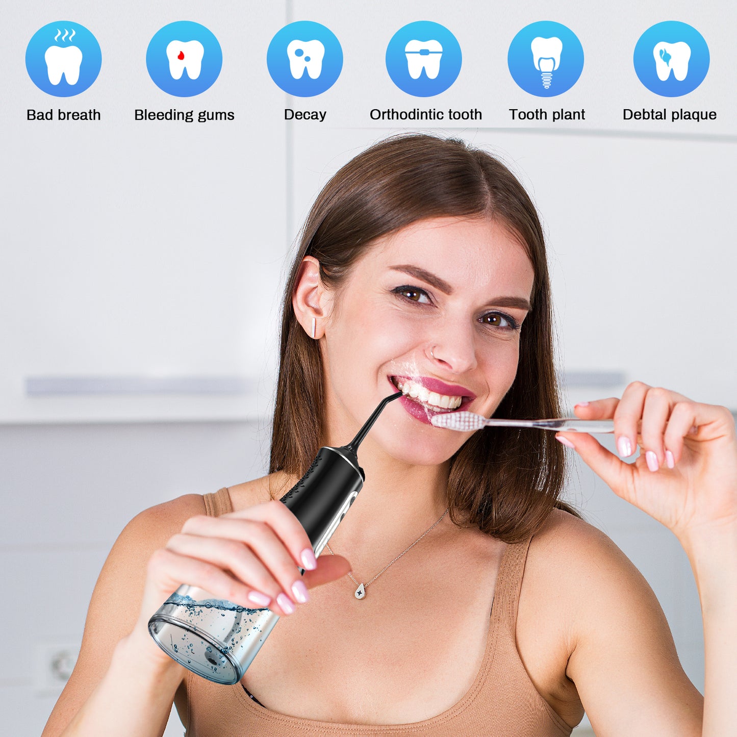 FETERVIC Cordless Water Flosser for Teeth, 300ML Tank, 4 Modes, 5 Tips, Rechargeable Oral Irrigator for Braces & Travel