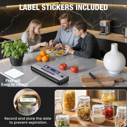 FETERVIC 8 in 1 Food Vacuum Sealer Machine 90KPA 130W with Built-in Cutter, LED Digital display, 6 Food Sealer Modes for Food Storage with 20Pcs Seal Bags Kit