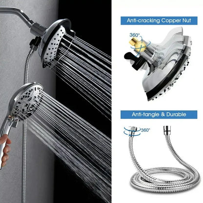 FETERVIC 2-in-1 Shower Head High Pressure with Rainfall Showerhead Handheld Showerheads Detachable Shower Heads with Hose 2.5GPM Double Shower Heads Combo