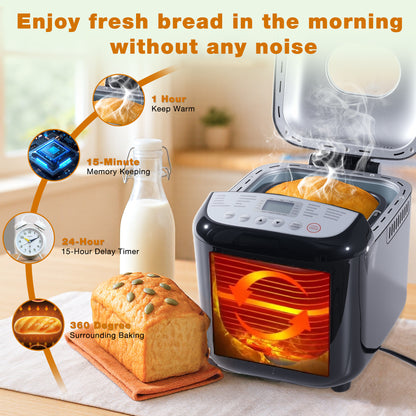 FETERVIC 19-IN-1 Bread Maker, 2LB Bread Machine Nonstick Ceramic Pan Bread Maker Machine for Gluten Free/Dough Maker/Dried Meat Floss/Jam/Yogurt, Breadmaker Recipe,Black