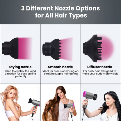 FETERVIC 2000W Upgraded Hair Dryer, Professional Foldable Ionic Blow Dryer with 2 Speed 3 Heat Setting, Powerful Hair Blow Dryer with 1 Diffuser & 2 Concentrator for Home Salon Travel(Dark Grey)